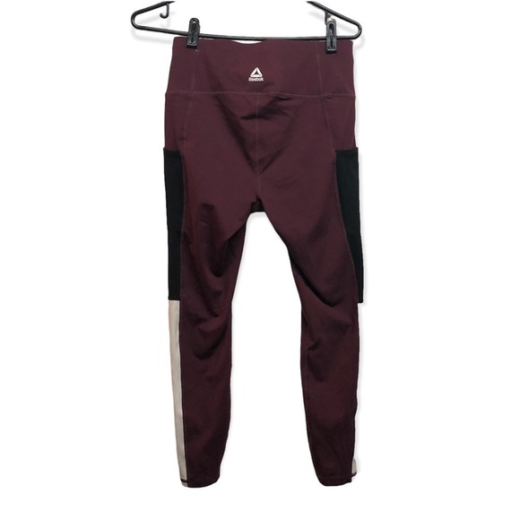 Reebok Women’s Legging Colorblock Burgundy Black White Drawstring Size M - Picture 2 of 6